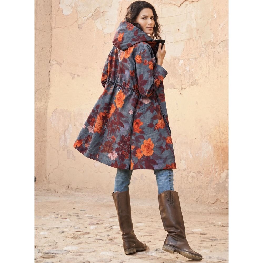 Peruvian Connection Fall Floral Anorak Raincoat Detachable Hood Mesh Sz S
